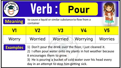 pour past tense|Verb to pour